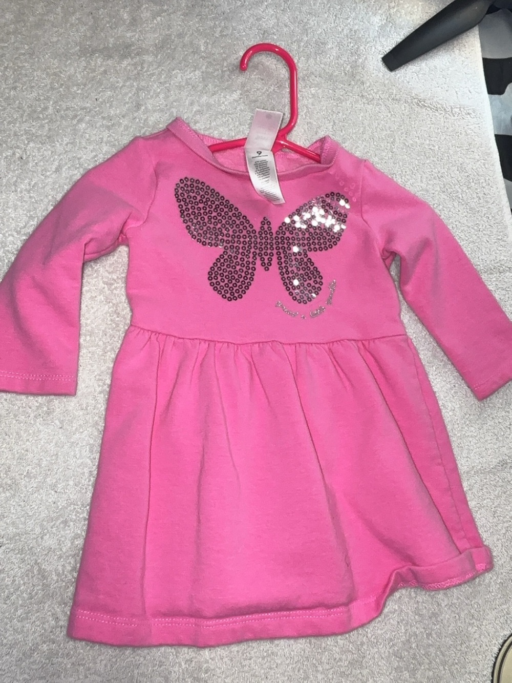 Carter's Hot Pink Sequin Butterfly Long-Sleeve Dress
